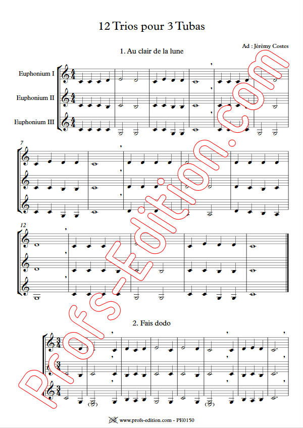 12 Trios pour Tubas - Trio Tubas - TRADITIONNEL - Partition
