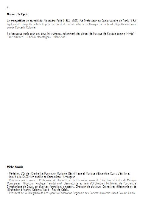 1ere étude de concours - Cornet et Orchestre d'Harmonie - PETIT A. S. - Fiche Pédagogique