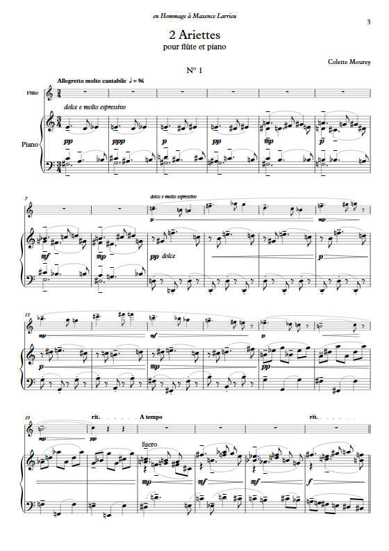 2 Ariettes - Duo Flûte & Piano - MOUREY C. - Partition