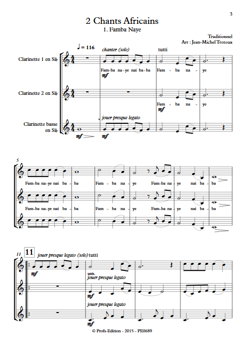 2 Chants Africains - Trio de Clarinettes - TRAD. AFRICAIN - Partition