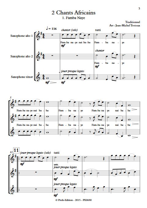 2 Chants Africains - Trio de Saxophones - TRAD. AFRICAIN - Partition