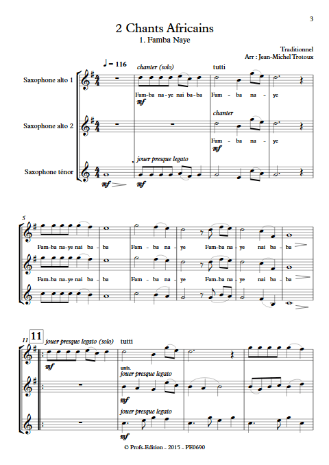 2 Chants Africains - Trio de Saxophones - TRAD. AFRICAIN - app.scorescoreTitle