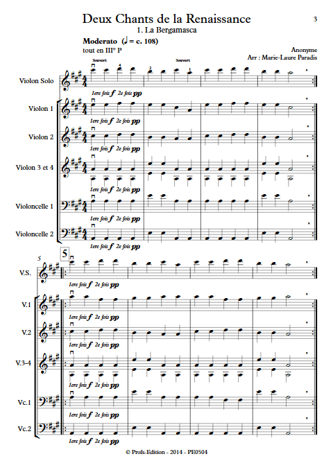 2 Chants de la Renaissance - Ensemble à Cordes - ANONYME - app.scorescoreTitle