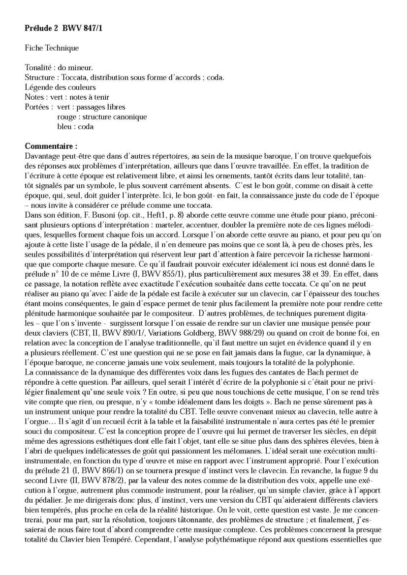 Clavier Bien Tempéré 1 BWV 847 - Analyse - CHARLIER C. - Fiche Pédagogique