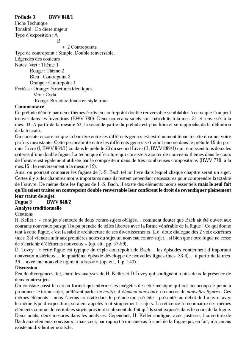 Clavier Bien Tempéré 1 BWV 848 - Analyse - CHARLIER C. - Fiche Pédagogique