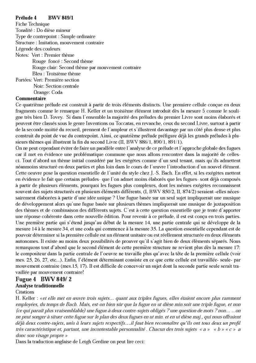 Clavier Bien Tempéré 1 BWV 849 - Analyse - CHARLIER C. - Fiche Pédagogique
