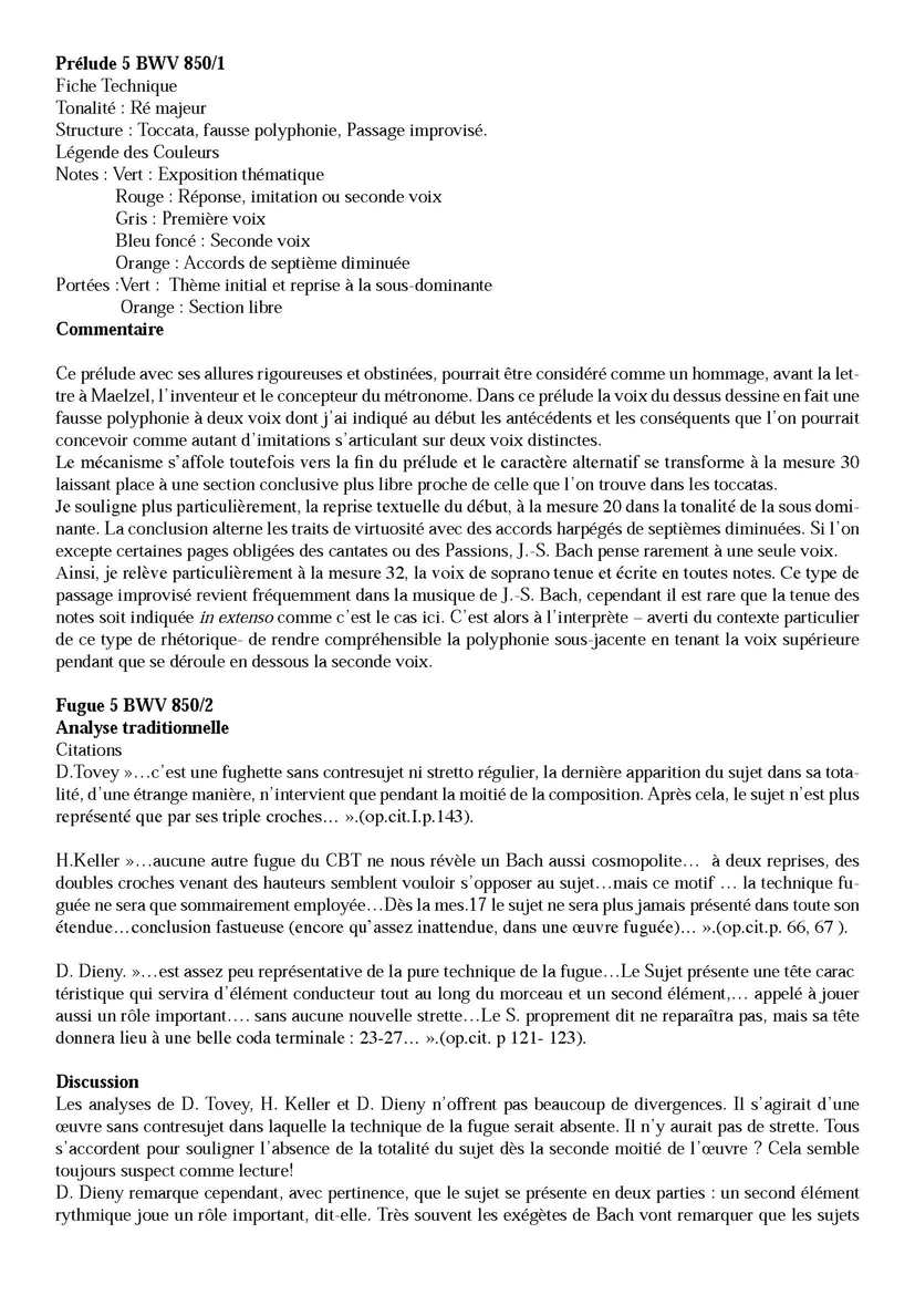 Clavier Bien Tempéré 1 BWV 850 - Analyse - CHARLIER C. - Fiche Pédagogique