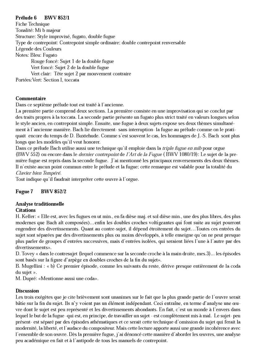 Clavier Bien Tempéré 1 BWV 852 - Analyse - CHARLIER C. - Fiche Pédagogique