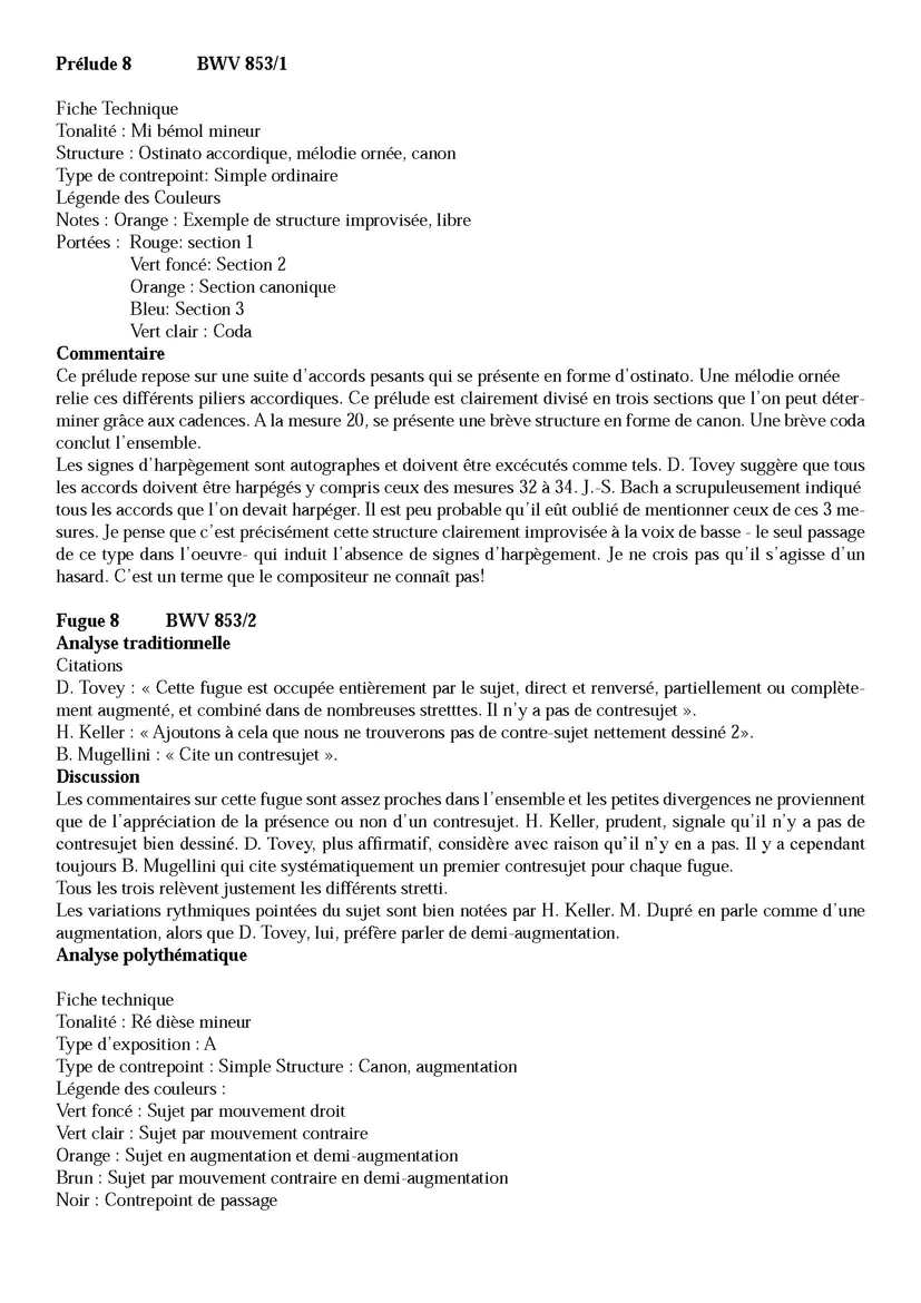 Clavier Bien Tempéré 1 BWV 853 - Analyse - CHARLIER C. - Fiche Pédagogique