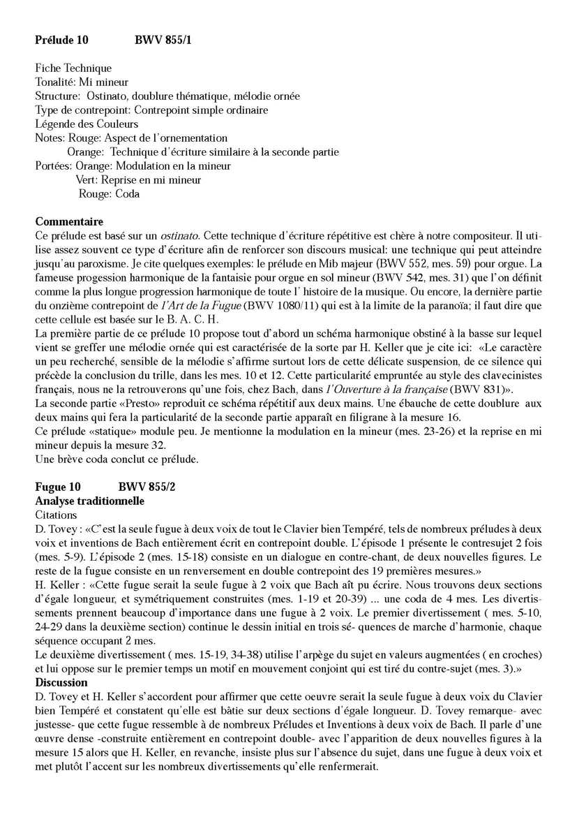 Clavier Bien Tempéré 1 BWV 855 - Analyse - CHARLIER C. - Fiche Pédagogique