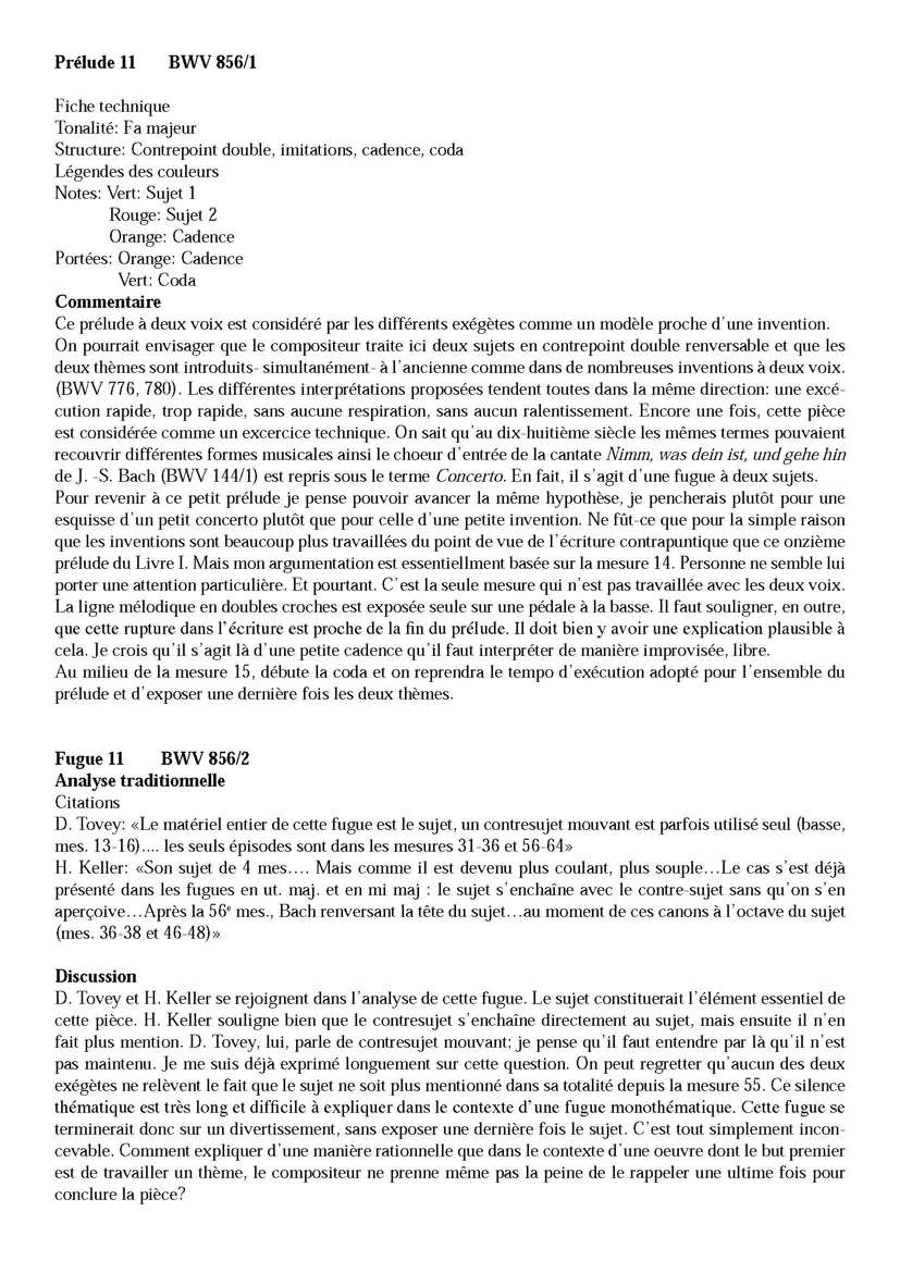 Clavier Bien Tempéré 1 BWV 856 - Analyse - CHARLIER C. - Fiche Pédagogique