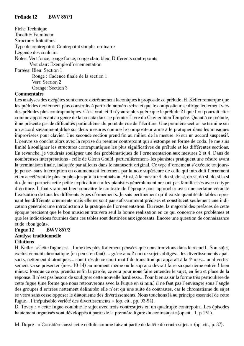 Clavier Bien Tempéré 1 BWV 857 - Analyse - CHARLIER C. - Fiche Pédagogique