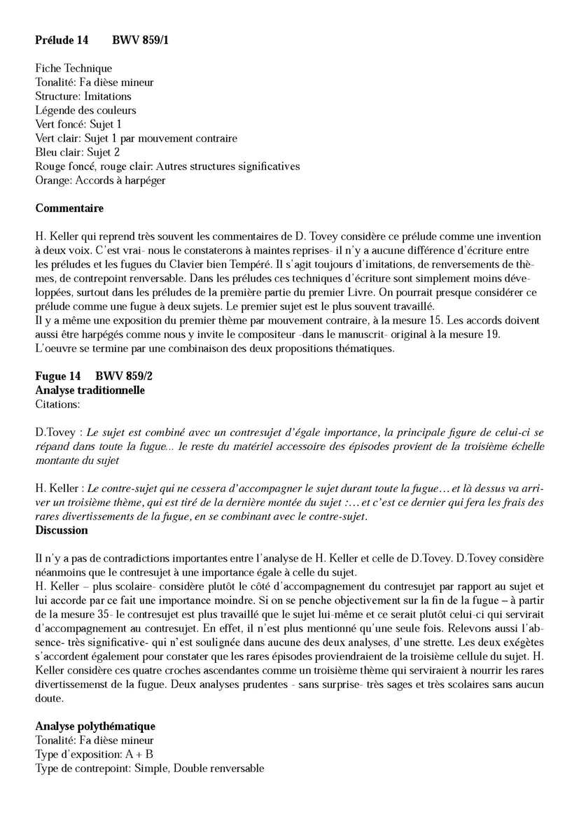 Clavier Bien Tempéré 1 BWV 859 - Analyse - CHARLIER C. - Fiche Pédagogique