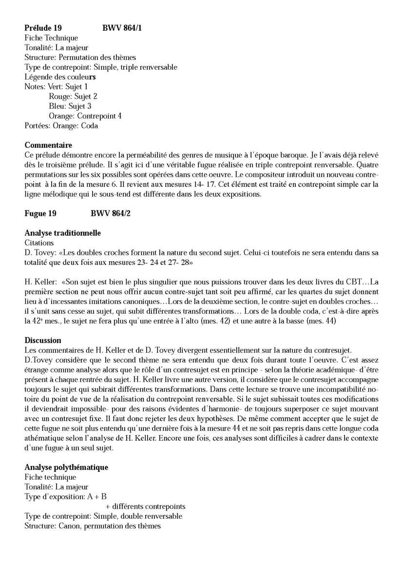 Clavier Bien Tempéré 1 BWV 864 - Analyse - CHARLIER C. - Fiche Pédagogique