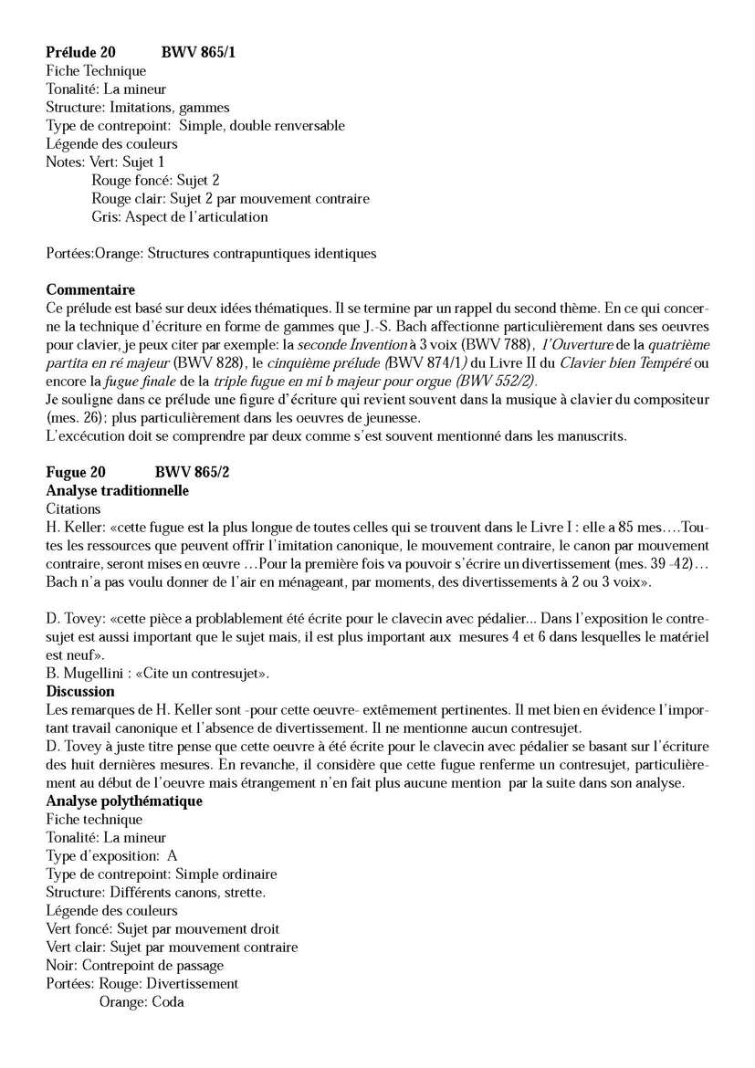 Clavier Bien Tempéré 1 BWV 865 - Analyse - CHARLIER C. - Fiche Pédagogique