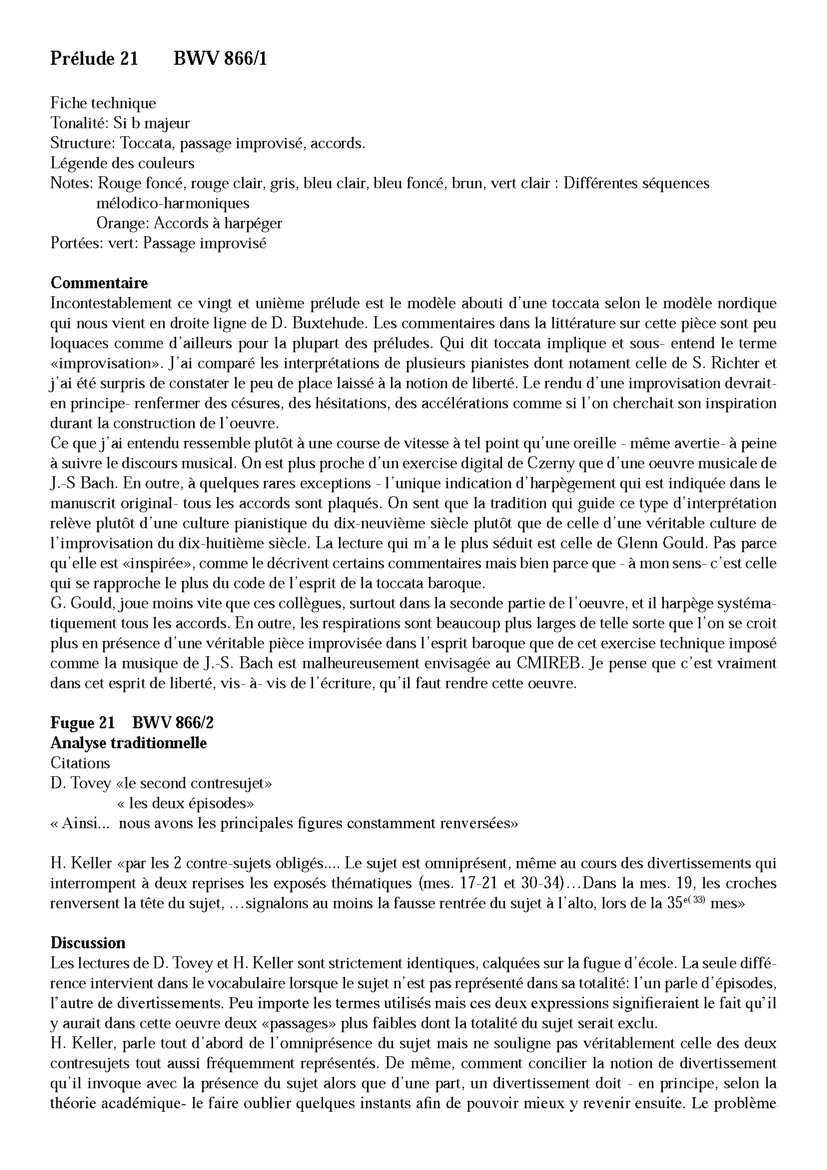 Clavier Bien Tempéré 1 BWV 866 - Analyse - CHARLIER C. - Fiche Pédagogique