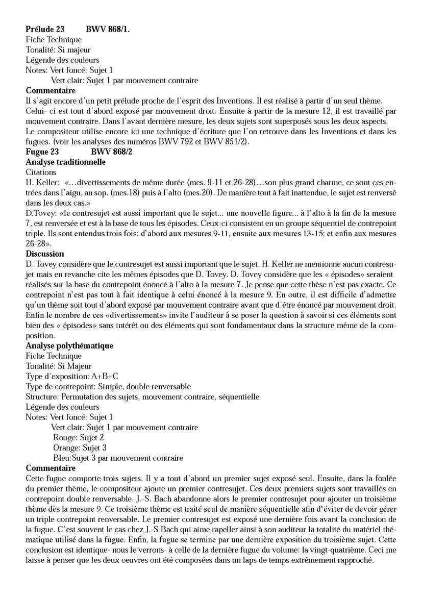 Clavier Bien Tempéré 1 BWV 868 - Analyse - CHARLIER C. - Fiche Pédagogique