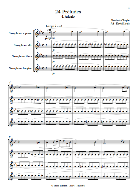 Largo - 24 Préludes - Quatuor de Saxophones - CHOPIN F. - Partition