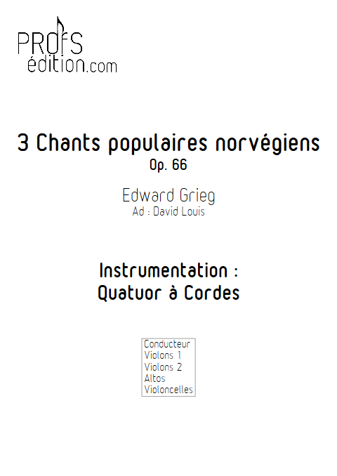 3 chants Norvegiens Op. 66 - Quatuor à Cordes - GRIEG E. - page de garde