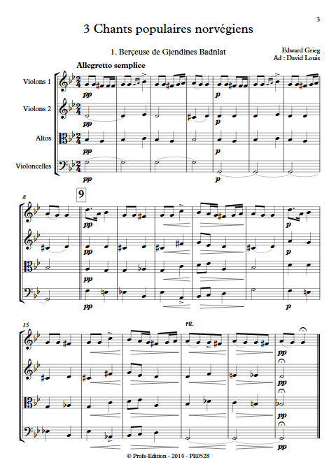 3 chants Norvegiens Op. 66 - Quatuor à Cordes - GRIEG E. - app.scorescoreTitle