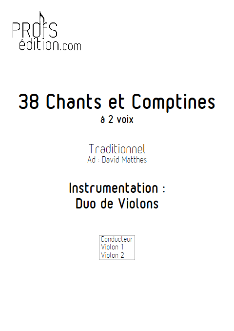 38 Chants et Comptines - Duos de Violons - TRADITIONNEL - page de garde