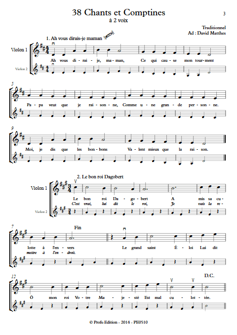 38 Chants et Comptines - Duos de Violons - TRADITIONNEL - Partition