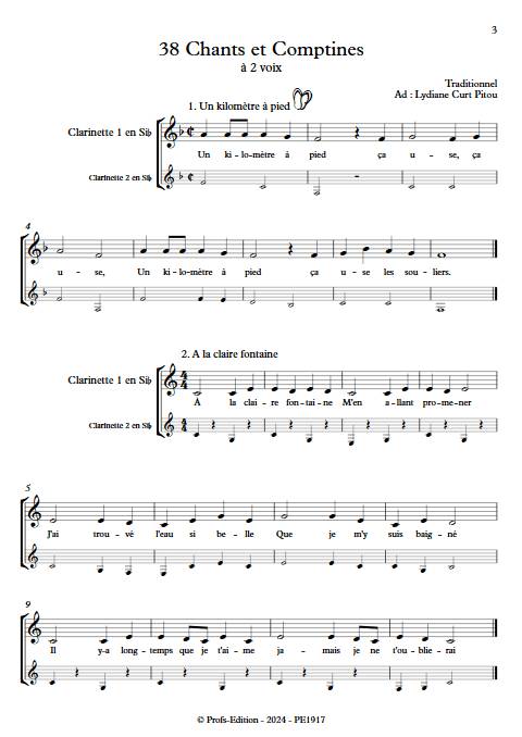 38 Chants et Comptines - Duos de Clarinettes - TRADITIONNEL - Partition