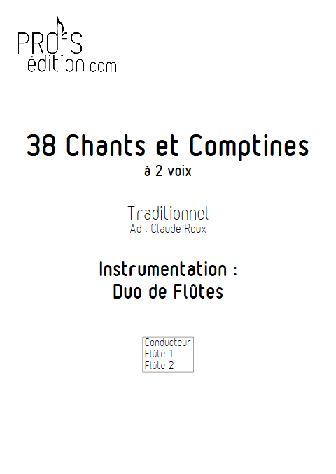 38 Chants et Comptines - Duos de Flûtes - TRADITIONNEL - page de garde