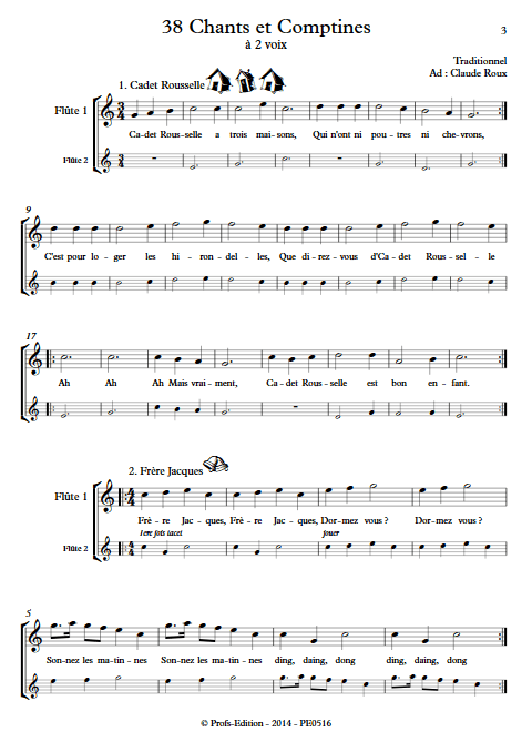 38 Chants et Comptines - Duos de Flûtes - TRADITIONNEL - Partition