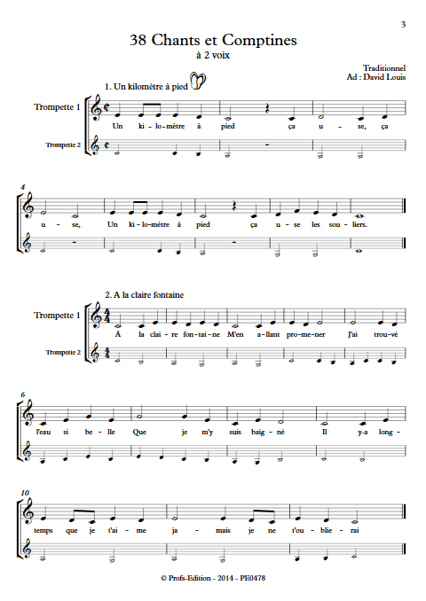 38 Chants et Comptines - Duos de Trompette - TRADITIONNEL - Partition