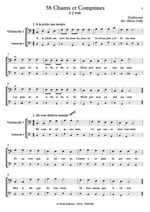 38 Chants et Comptines - Duos de Violoncelles - TRADITIONNEL - app.scorescoreTitle