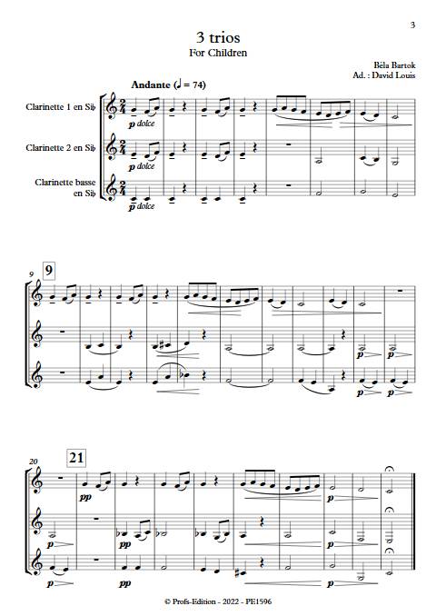 3 Trios (Children's song) - Trio de clarinettes - BARTOK B. - Partition