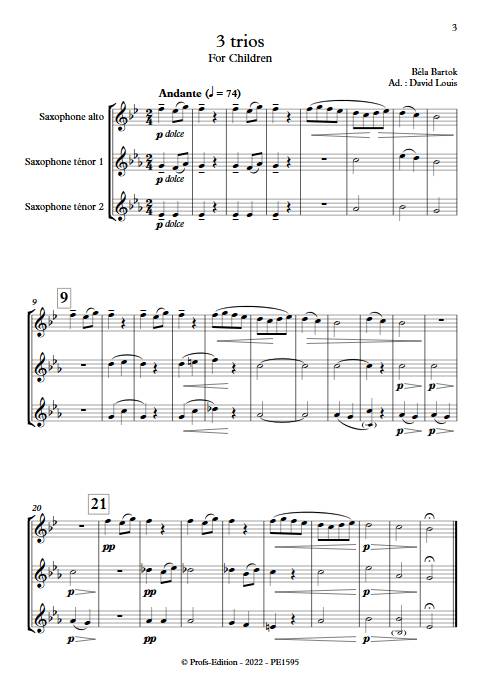 3 Trios (Children's song) - Trio de saxophones - BARTOK B. - Partition