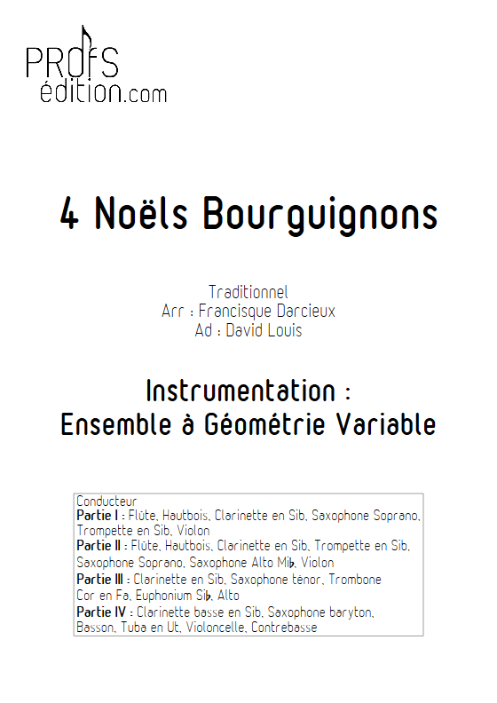 4 Noëls Bourguignons - Ensemble à Géométrie Variable & Chœur - TRADITIONNEL - page de garde