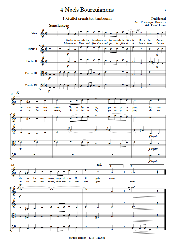 4 Noëls Bourguignons - Ensemble à Géométrie Variable & Chœur - TRADITIONNEL - Partition