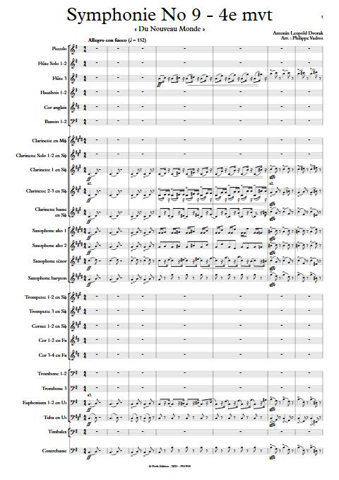 Symphonie du nouveau monde 4e mvt - Orchestre d'harmonie - DVORAK A. - Partition