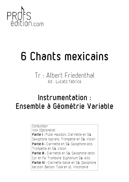 6 Chants Méxicains - Ensemble Variable - TRADITIONNEL MEXICAIN - page de garde