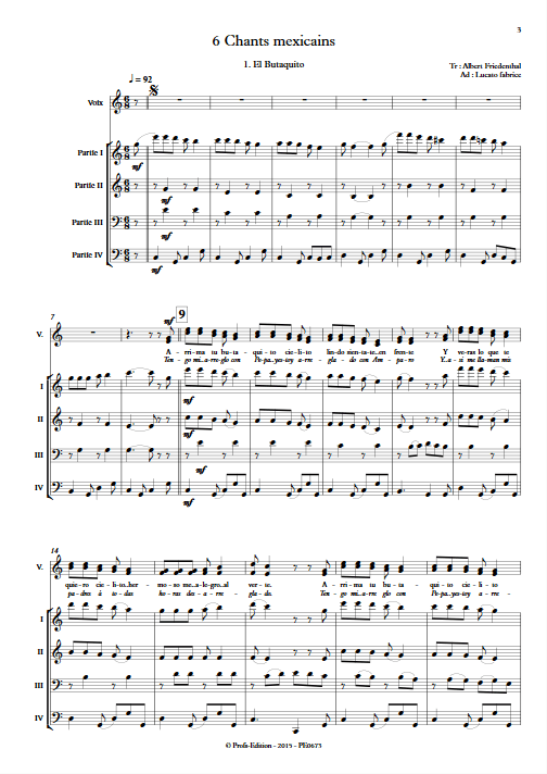 6 Chants Méxicains - Ensemble Variable - TRADITIONNEL MEXICAIN - Partition