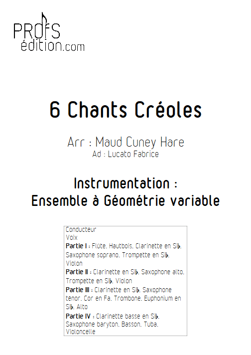 6 Chants Créoles - Ensemble Variable - TRADITIONNEL CREOLE - page de garde