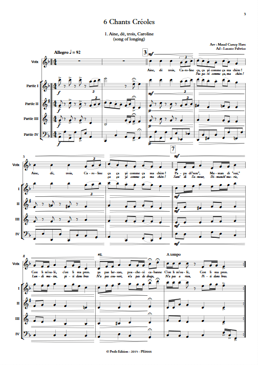 6 Chants Créoles - Ensemble Variable - TRADITIONNEL CREOLE - Partition