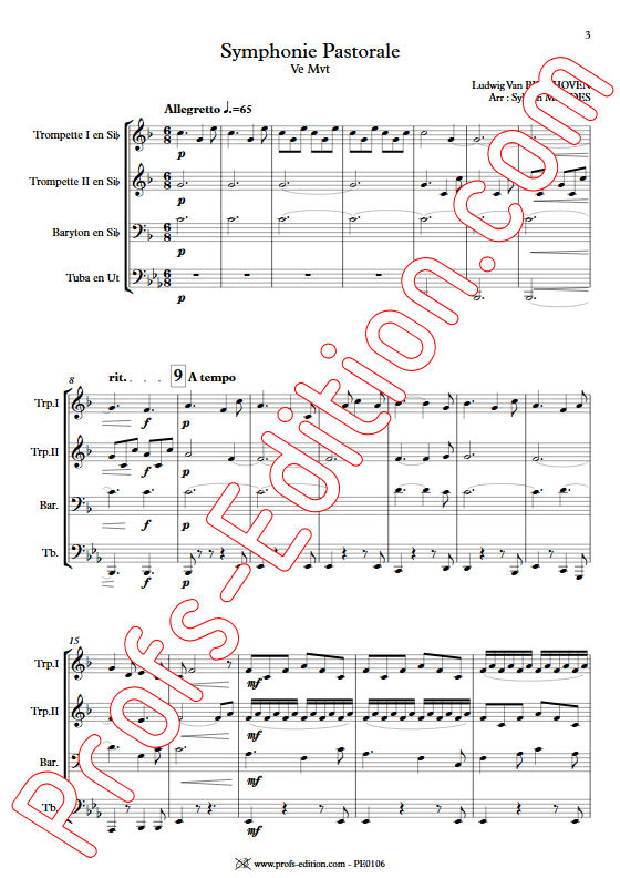 Symphonie N°6 (5e Mvt) - Quatuor de Cuivres - BEETHOVEN L. V. - Partition
