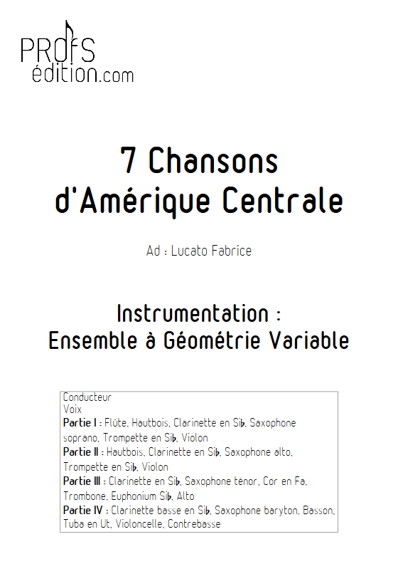 7 Chansons d'Amérique centrale - Ensemble Variable - TRADITIONNEL - page de garde