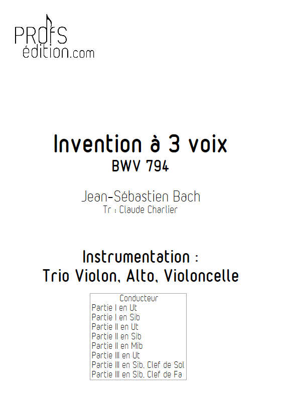 Invention BWV 794 - Trio - BACH J. S. - page de garde