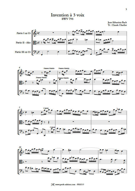 Invention BWV 794 - Trio - BACH J. S. - Partition