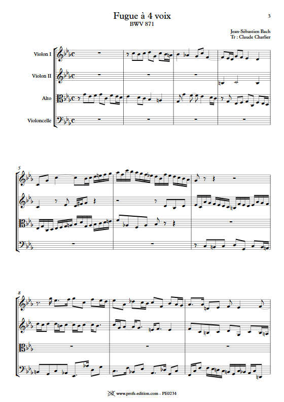 Clavier bien tempéré BWV 871 - Quatuor à Cordes - BACH J. S. - Partition
