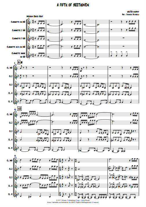 A Fifth of Beethoven (Saturday Night Fever) - Quintette Clarinettes - MURPHY W. - Partition