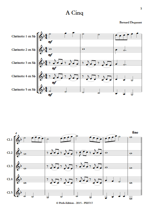 A cinq - Quintette de Clarinettes égales - DEQUEANT B. - Partition