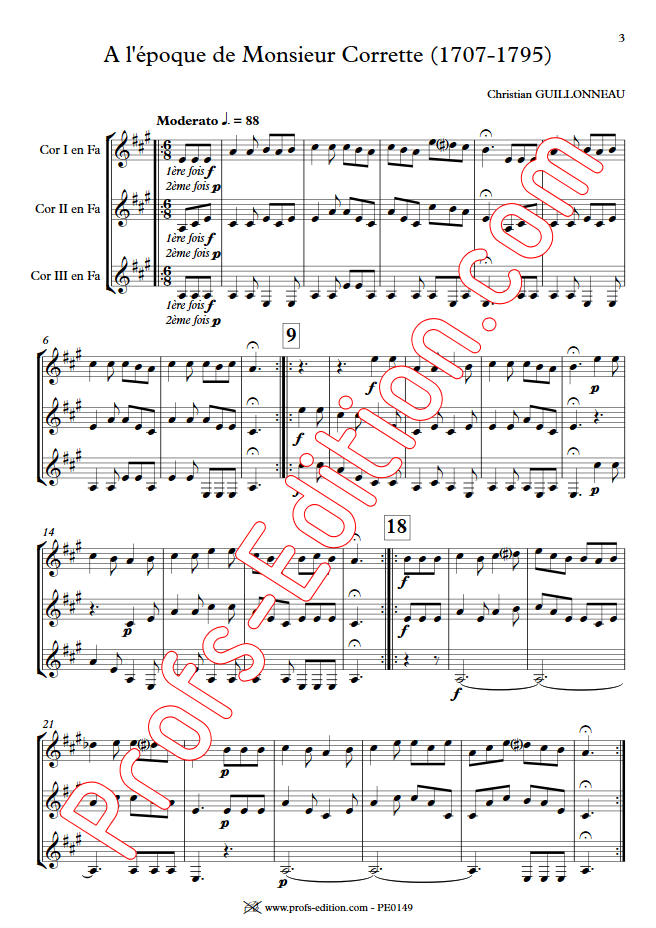 A l'époque de Mr Corrette - Trio Cors - GUILLONNEAU C. - Partition