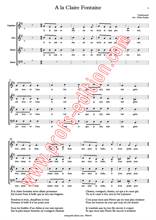 A la Claire Fontaine (version Québécoise) - 4 voix mixtes - TRADITIONNEL - app.scorescoreTitle