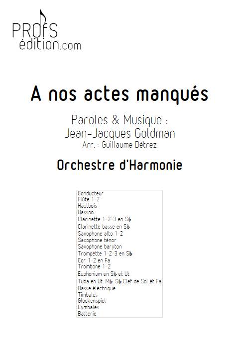 A nos actes manqués - Orchestre d'harmonie - GOLDMAN J-J - page de garde